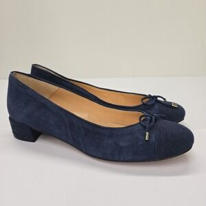 Andre Assous Navy Blue Suede Cap Toe Ballet‎ Pumps Spanish Leather Block Heel 41